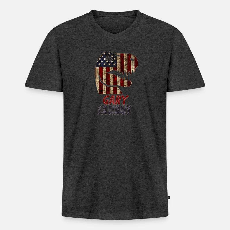 Patriotic Gary Dinosaur Garysaurus - Männer Premium Bio T-Shirt mit V-Ausschnitt - Anthrazit meliert