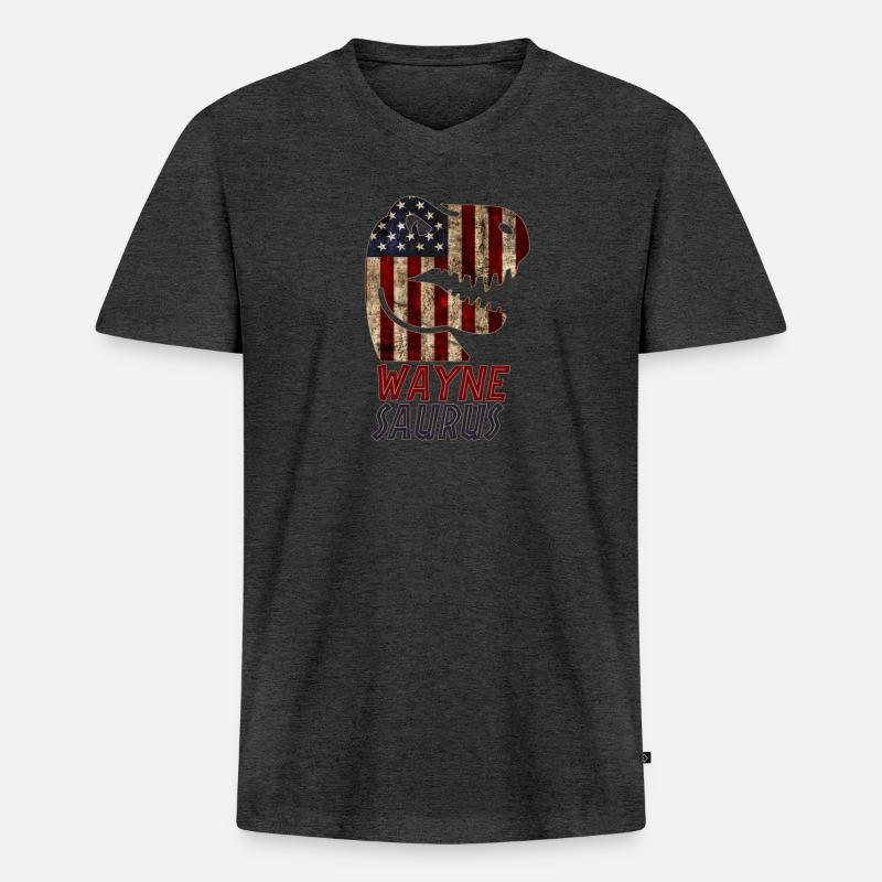 Patriotic Wayne Dinosaur Waynesaurus - Männer Premium Bio T-Shirt mit V-Ausschnitt - Anthrazit meliert
