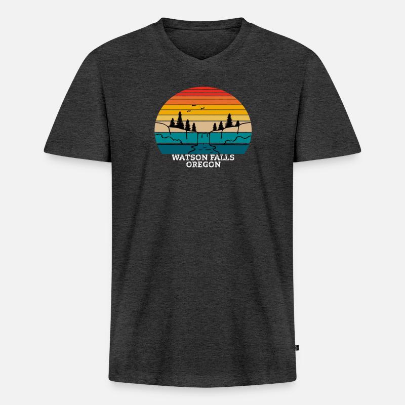 Watson Falls Oregon - Männer Premium Bio T-Shirt mit V-Ausschnitt - Anthrazit meliert