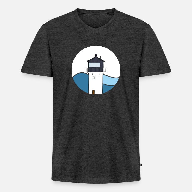 Cuxhavener Leuchtturm - Männer Premium Bio T-Shirt mit V-Ausschnitt - Anthrazit meliert