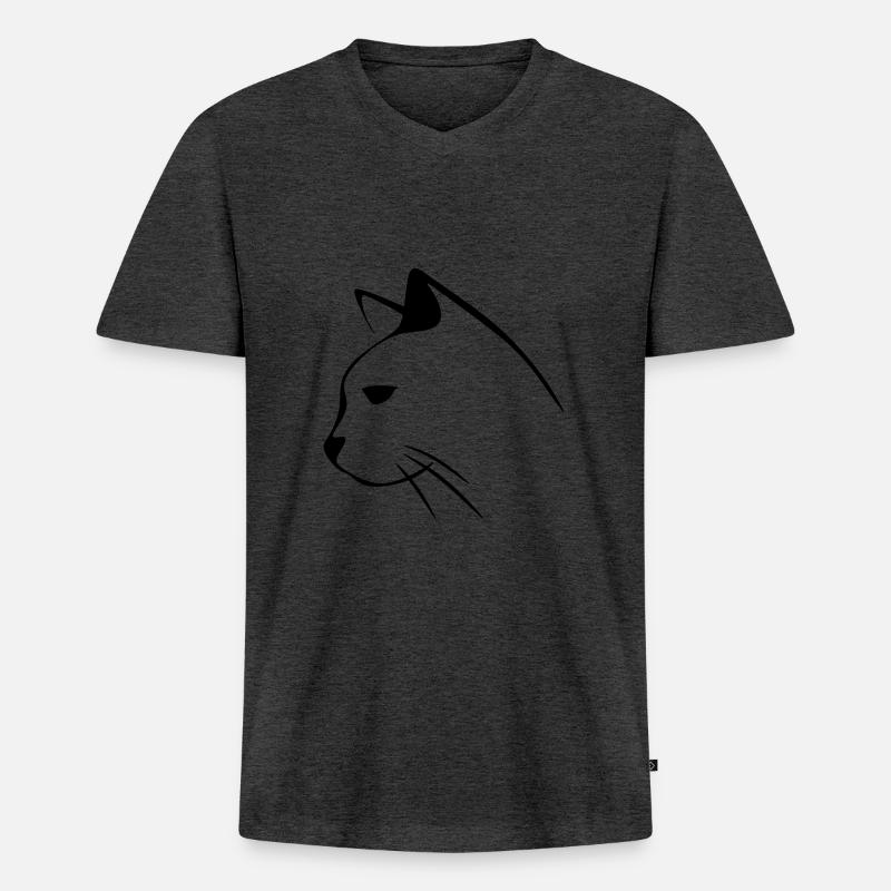 Katzengesicht - Männer Premium Bio T-Shirt mit V-Ausschnitt - Anthrazit meliert