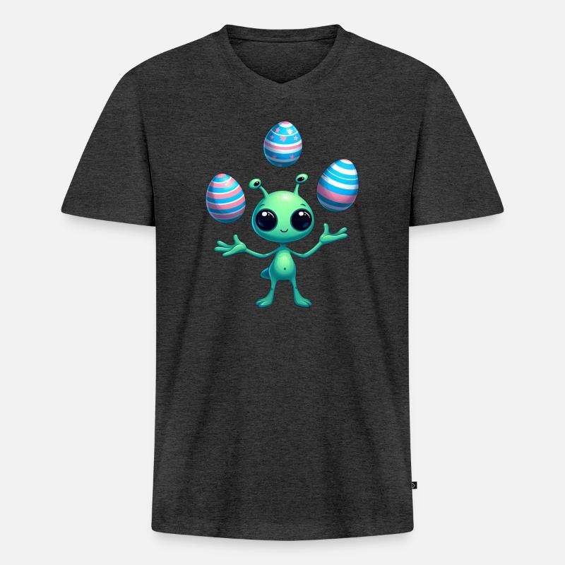 Ostern mit Alien: Eier-Jonglage - Männer Premium Bio T-Shirt mit V-Ausschnitt - Anthrazit meliert