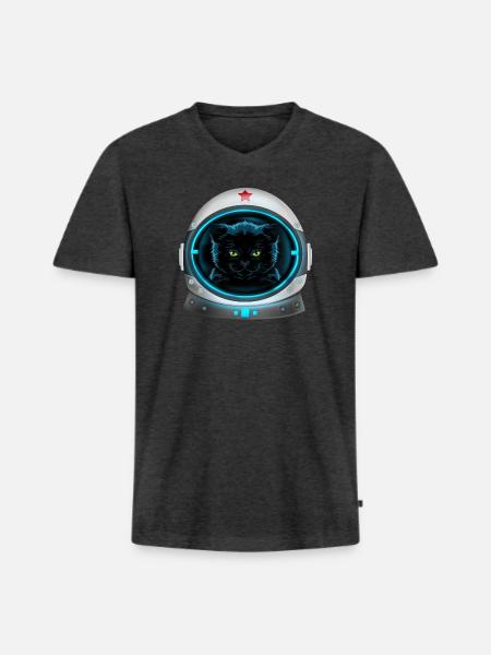 angry space cat astronaut - Men's Premium Organic T-shirt with V-neck - heather anthracite