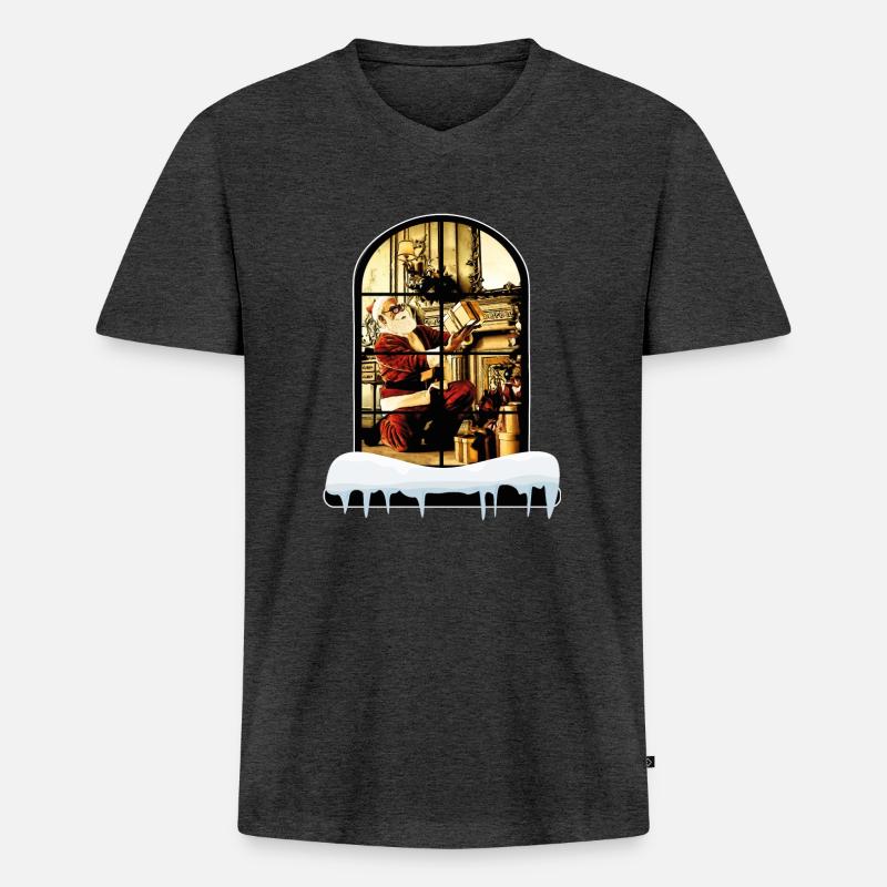 Der Weihnachtsmann zu Hause - Männer Premium Bio T-Shirt mit V-Ausschnitt - Anthrazit meliert