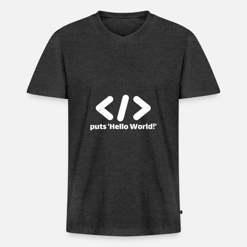 hello world programmer ruby - T-shirt encolure en V Premium bio Homme - anthracite chiné