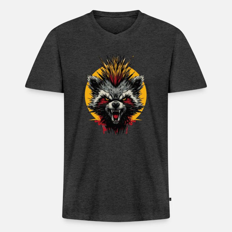 Grimmiger Punkrock Waschbär - Männer Premium Bio T-Shirt mit V-Ausschnitt - Anthrazit meliert