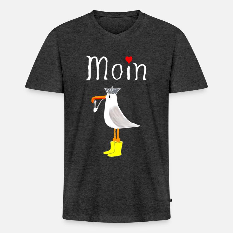 Moin Anker Seemann - Männer Premium Bio T-Shirt mit V-Ausschnitt - Anthrazit meliert