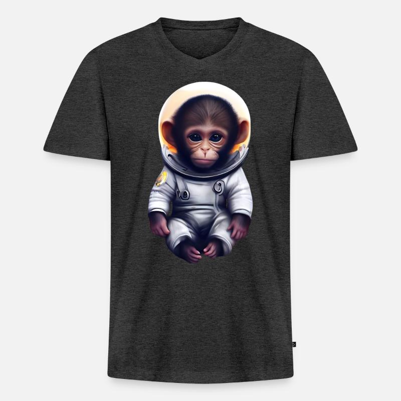 Affe Astronaut - Männer Premium Bio T-Shirt mit V-Ausschnitt - Anthrazit meliert