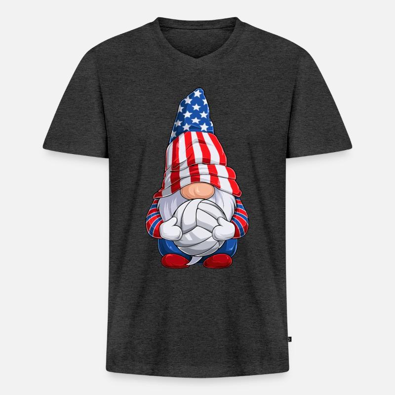 Gnome mit Volleyball oder Beachvolleyball - Männer Premium Bio T-Shirt mit V-Ausschnitt - Anthrazit meliert