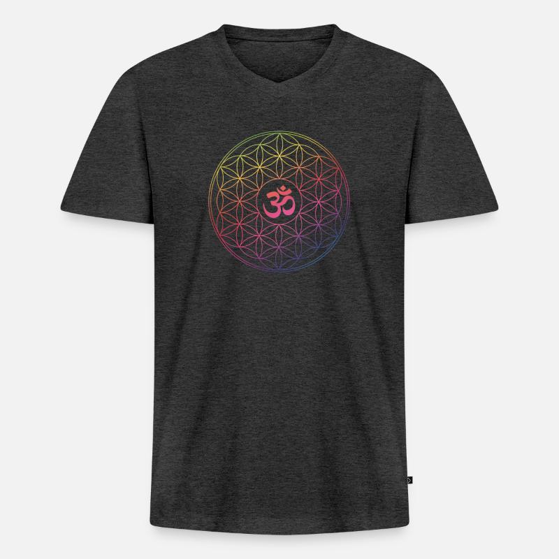 Lebensblume Om Regenogenmuster - Männer Premium Bio T-Shirt mit V-Ausschnitt - Anthrazit meliert