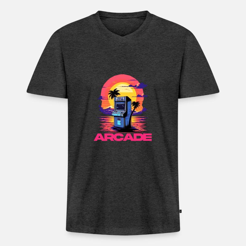 Game Over Arcade-Stil Retro Konsolen-Controller - Männer Premium Bio T-Shirt mit V-Ausschnitt - Anthrazit meliert