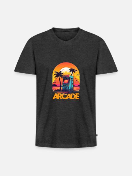 Pixel-Arcade-Controller Konsolenspieler-Abenteuer - Männer Premium Bio T-Shirt mit V-Ausschnitt - Anthrazit meliert