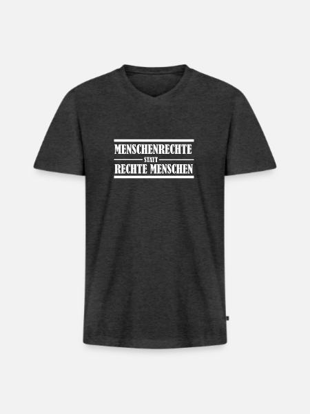 Herz statt Hetze - Männer Premium Bio T-Shirt mit V-Ausschnitt - Anthrazit meliert