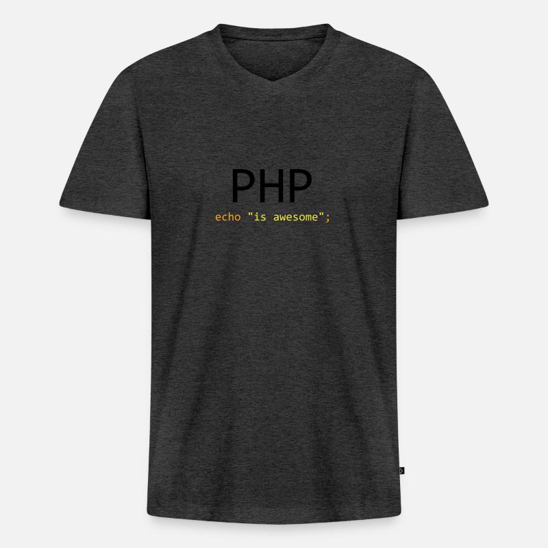 PHP ist großartig - Männer Premium Bio T-Shirt mit V-Ausschnitt - Anthrazit meliert