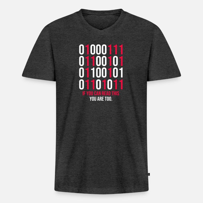 Funny Binary Codes Programmer - Männer Premium Bio T-Shirt mit V-Ausschnitt - Anthrazit meliert