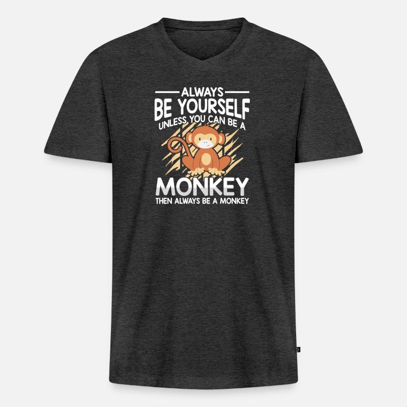 Funny Be A Monkey - Männer Premium Bio T-Shirt mit V-Ausschnitt - Anthrazit meliert