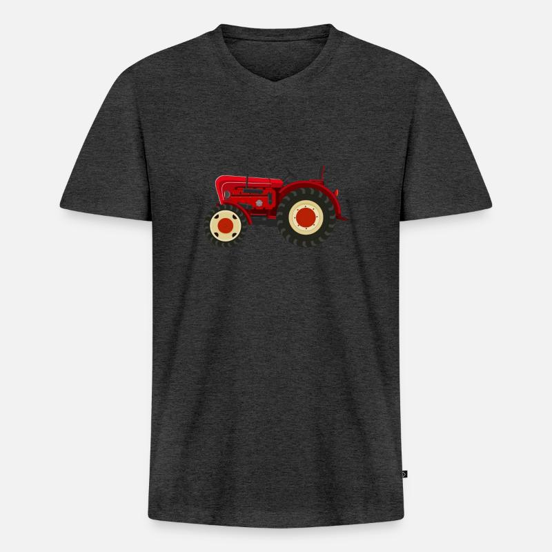 Retro Oldtimer-Traktor rot - Männer Premium Bio T-Shirt mit V-Ausschnitt - Anthrazit meliert