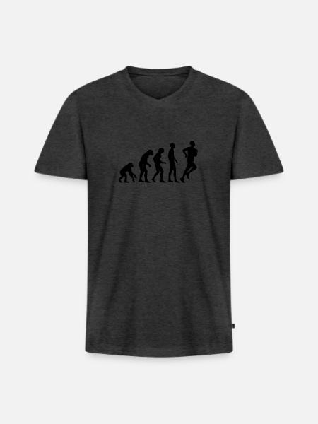 Human Evolution Jogging - Männer Premium Bio T-Shirt mit V-Ausschnitt - Anthrazit meliert
