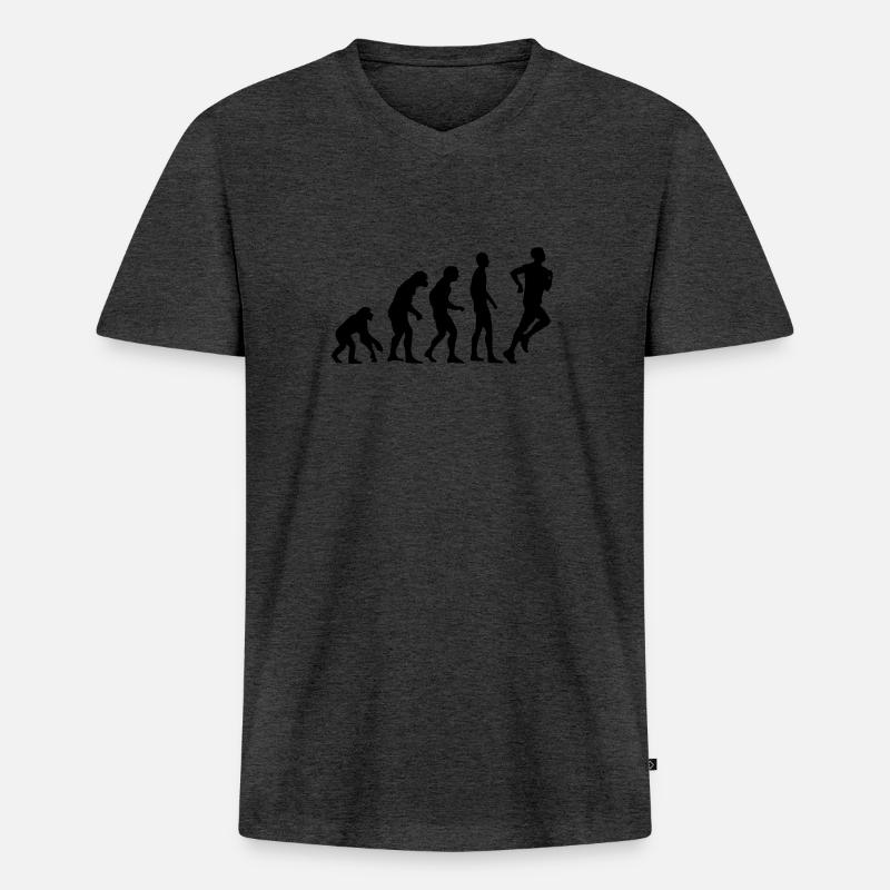 Human Evolution jogging - Men's Premium Organic T-shirt with V-neck - heather anthracite
