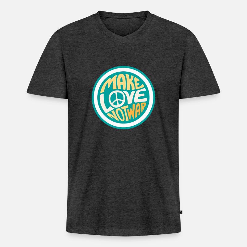 Make Love Not War - Männer Premium Bio T-Shirt mit V-Ausschnitt - Anthrazit meliert