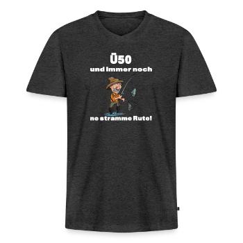 ü50 50 50. Geburtstag Angeln Fischen Mann Geschenk - Männer Premium Bio T-Shirt mit V-Ausschnitt - Anthrazit meliert - Vorne - Nico (187cm)