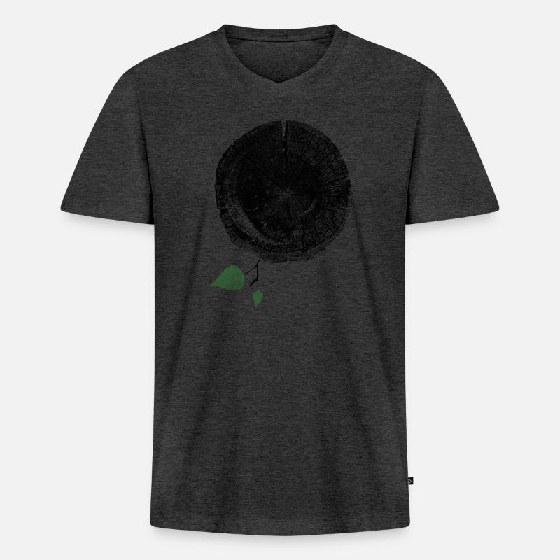 Baumstamm mit Blatt - Männer Premium Bio T-Shirt mit V-Ausschnitt - Anthrazit meliert