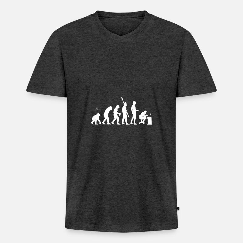 Evolution Nerd - Männer Premium Bio T-Shirt mit V-Ausschnitt - Anthrazit meliert