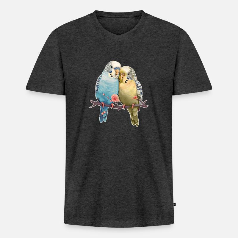 Wellensittiche - Männer Premium Bio T-Shirt mit V-Ausschnitt - Anthrazit meliert