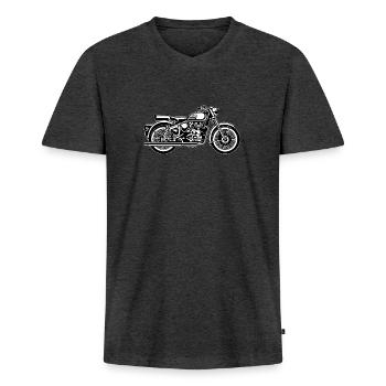 Motorrad / Motorcycle 02_schwarz weiß - Männer Premium Bio T-Shirt mit V-Ausschnitt - Anthrazit meliert - Vorne - Nico (187cm)