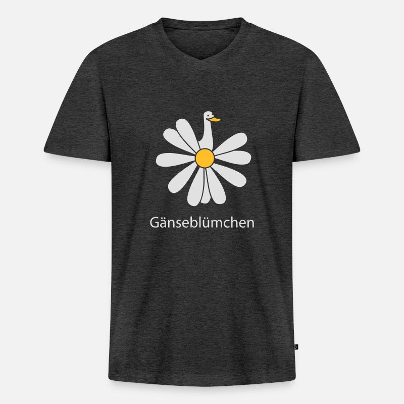 Gänseblümchen mit Gans - Männer Premium Bio T-Shirt mit V-Ausschnitt - Anthrazit meliert