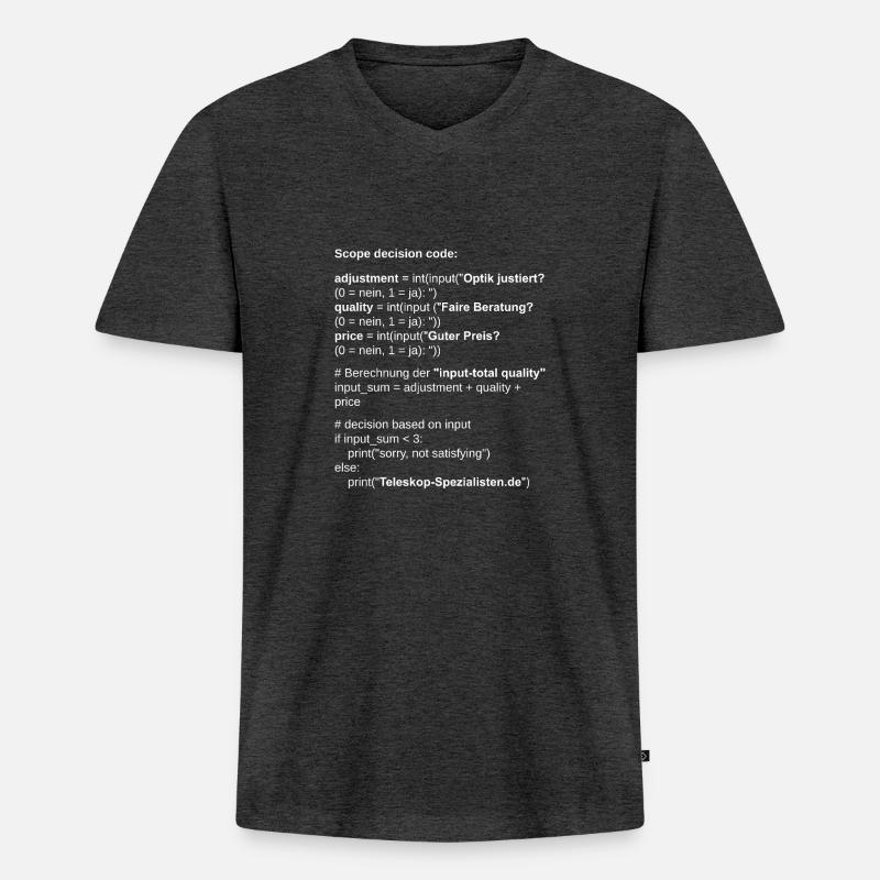 Astronomie Scope Decision Code Teleskop - Männer Premium Bio T-Shirt mit V-Ausschnitt - Anthrazit meliert