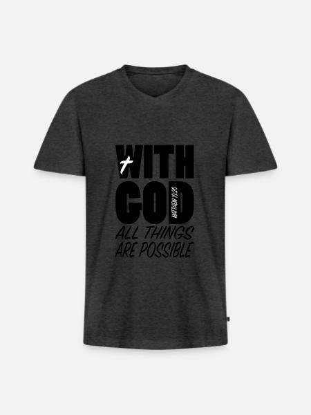 With God all things... - Männer Premium Bio T-Shirt mit V-Ausschnitt - Anthrazit meliert