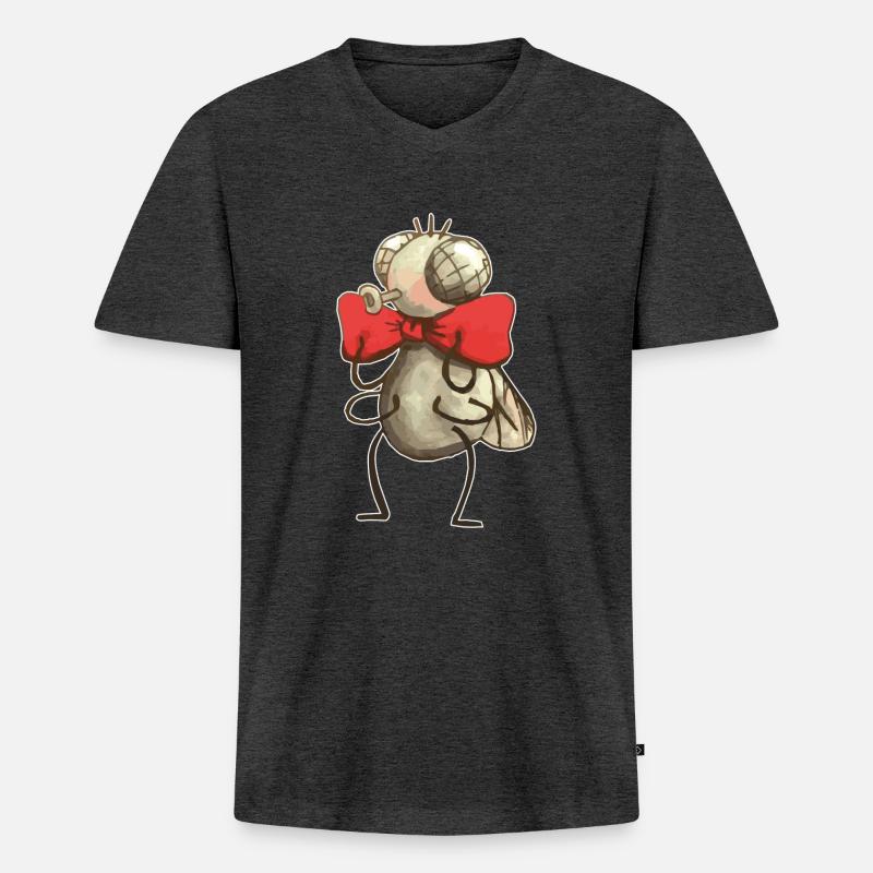Fliege mit Fliege - Männer Premium Bio T-Shirt mit V-Ausschnitt - Anthrazit meliert