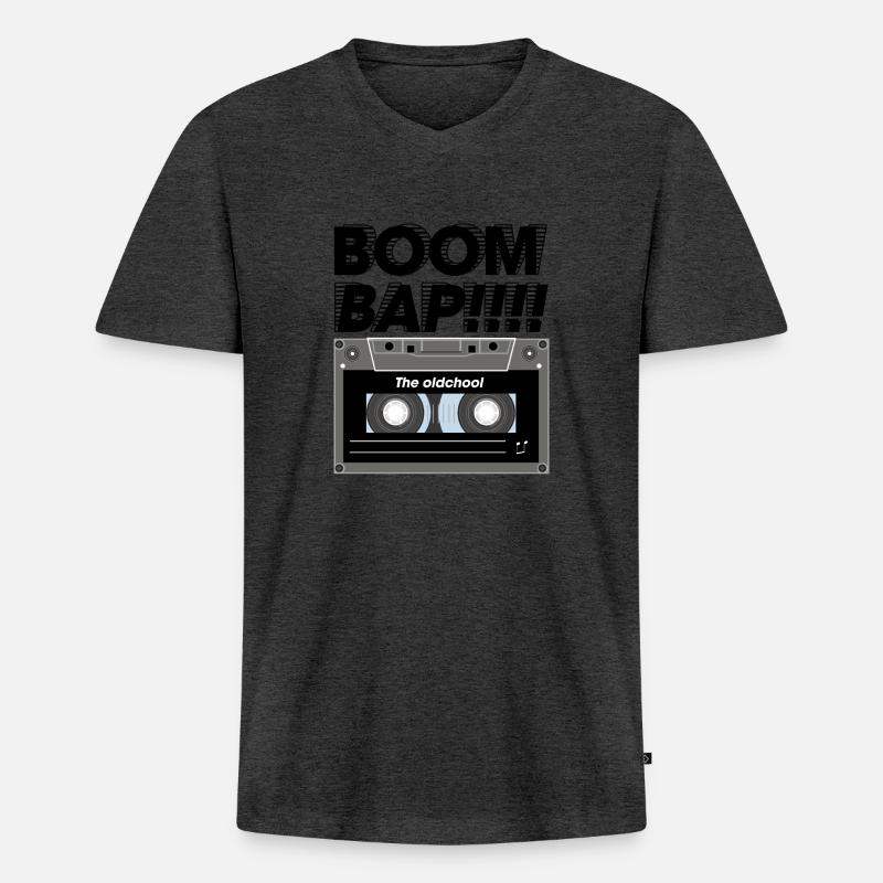 Cassette Boom Bap - Männer Premium Bio T-Shirt mit V-Ausschnitt - Anthrazit meliert