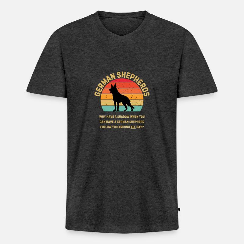 Deutscher Schäferhund Retro Sunset - Männer Premium Bio T-Shirt mit V-Ausschnitt - Anthrazit meliert