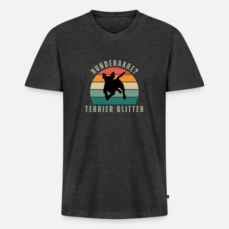 Terrier Glitter Retro Sunset - Männer Premium Bio T-Shirt mit V-Ausschnitt - Anthrazit meliert