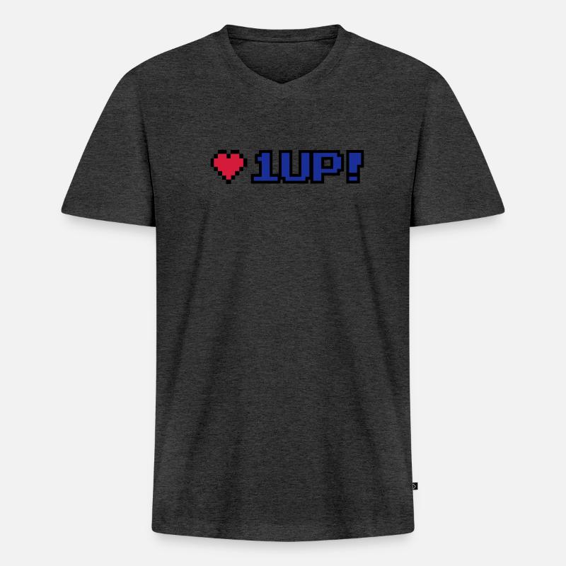 8-Bit 1UP - Männer Premium Bio T-Shirt mit V-Ausschnitt - Anthrazit meliert