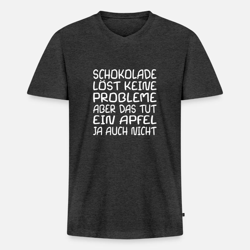 Schokolade Spruch Fun - Männer Premium Bio T-Shirt mit V-Ausschnitt - Anthrazit meliert