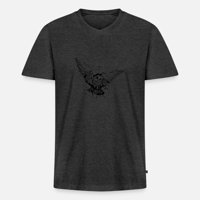 Eule - Männer Premium Bio T-Shirt mit V-Ausschnitt - Anthrazit meliert