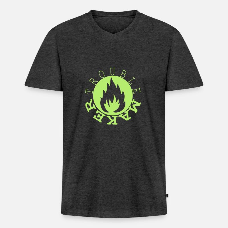 trouble maker - Männer Premium Bio T-Shirt mit V-Ausschnitt - Anthrazit meliert