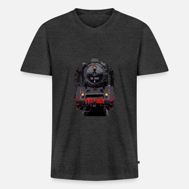 Dampflok 50 3501 - Männer Premium Bio T-Shirt mit V-Ausschnitt - Anthrazit meliert