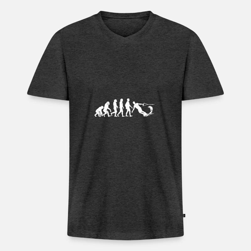 wakeboarder evolution wakeboard geschenk wasser - Männer Premium Bio T-Shirt mit V-Ausschnitt - Anthrazit meliert