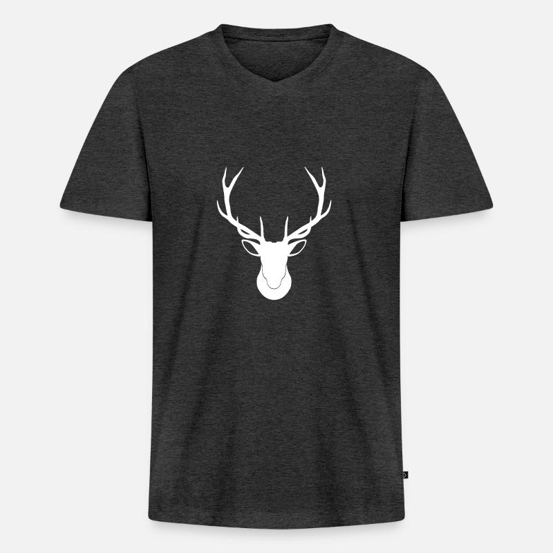 Hirsch - Hirschgeweih - Männer Premium Bio T-Shirt mit V-Ausschnitt - Anthrazit meliert