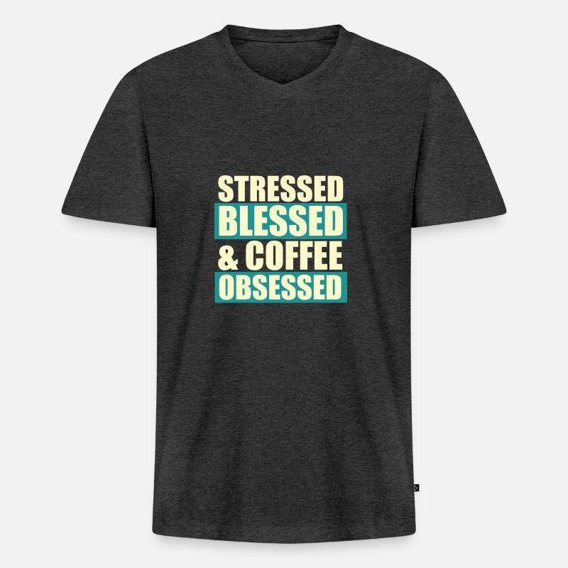 Stressed blessed - Männer Premium Bio T-Shirt mit V-Ausschnitt - Anthrazit meliert