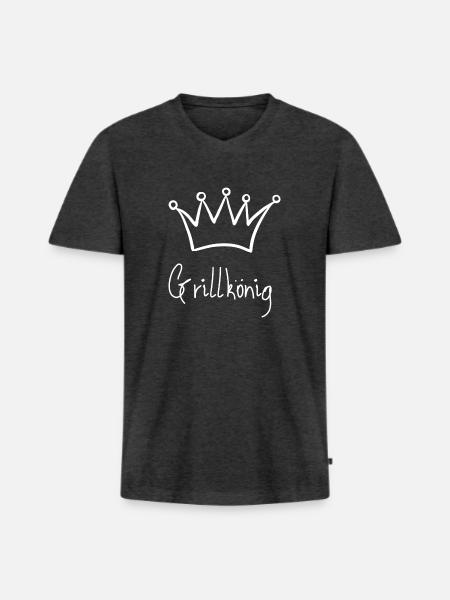 Grillkönig - Männer Premium Bio T-Shirt mit V-Ausschnitt - Anthrazit meliert