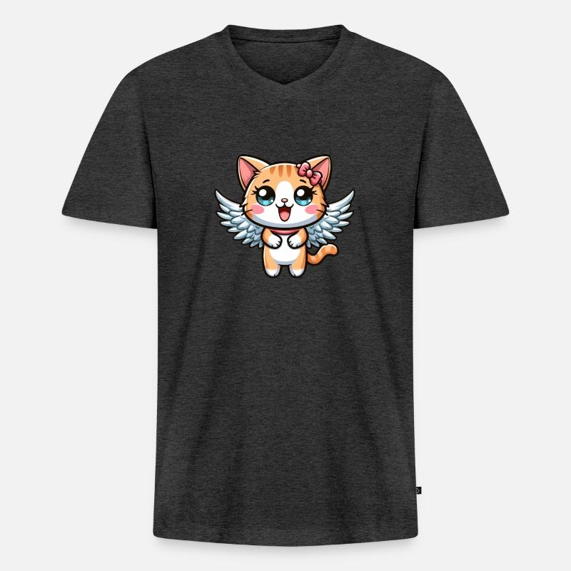 Süßer Katzenengel Comic - Männer Premium Bio T-Shirt mit V-Ausschnitt - Anthrazit meliert