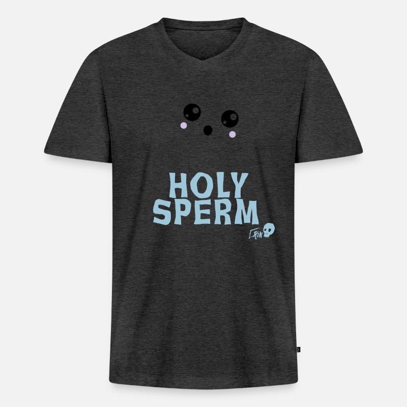 Holy Sperm - Männer Premium Bio T-Shirt mit V-Ausschnitt - Anthrazit meliert