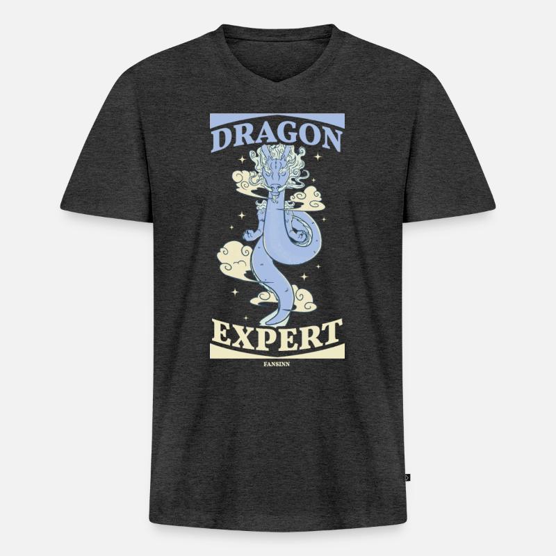 Dragon Expert - Männer Premium Bio T-Shirt mit V-Ausschnitt - Anthrazit meliert