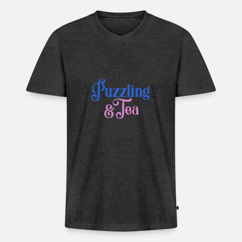 Puzzle- und Tee-Hobby-Puzzlespiel - Männer Premium Bio T-Shirt mit V-Ausschnitt - Anthrazit meliert