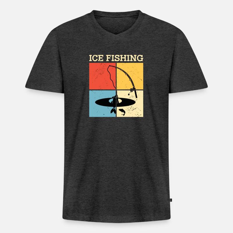 Eisfischen Angeln Eisfischer Eisfisch - Männer Premium Bio T-Shirt mit V-Ausschnitt - Anthrazit meliert